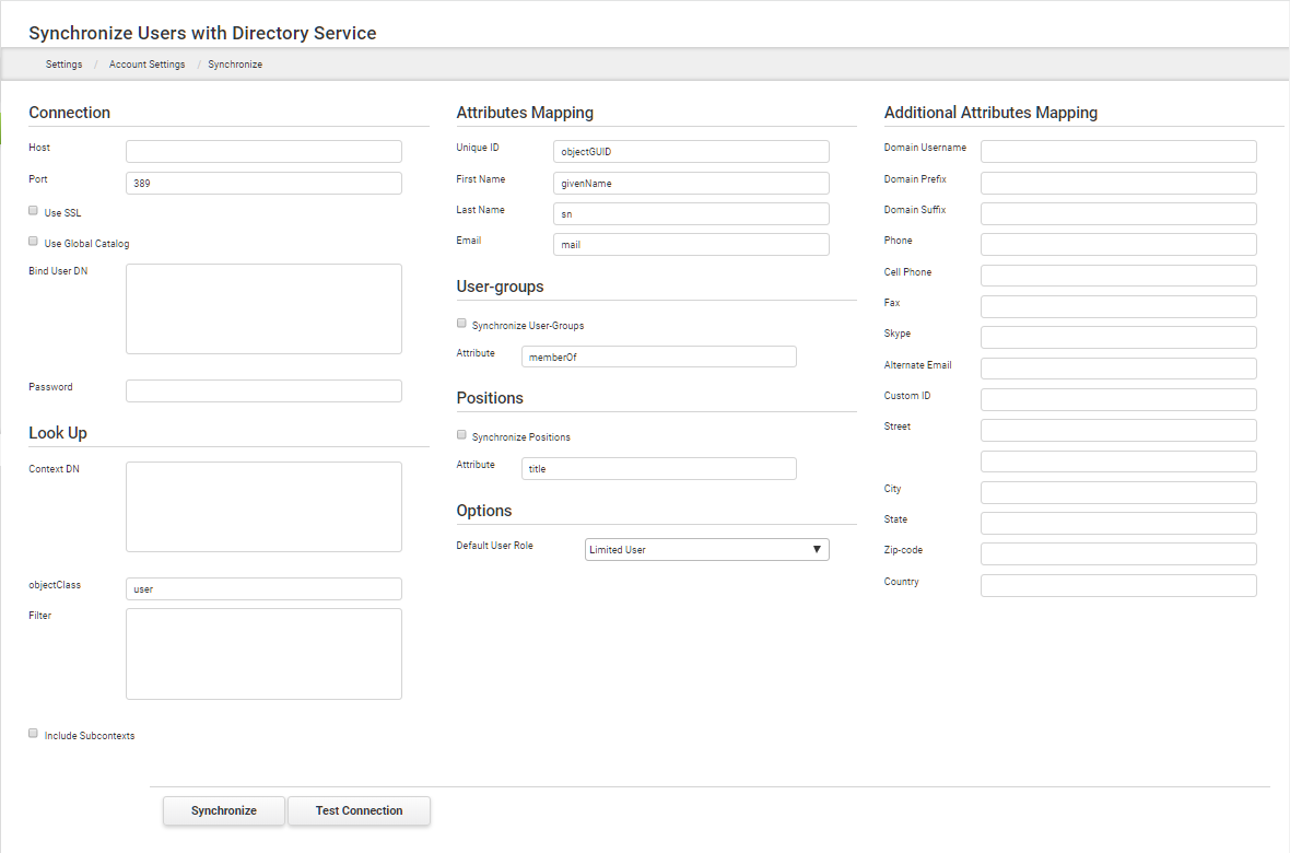 Synchronizing with a Network Directory Service - Synchronize Page