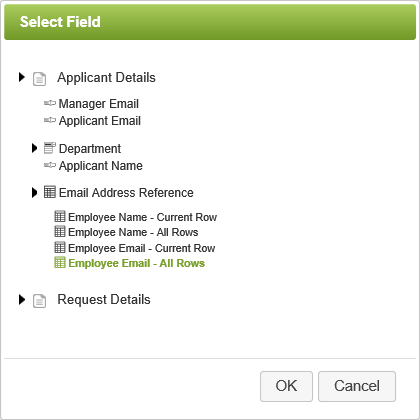 Select a Field Dialog