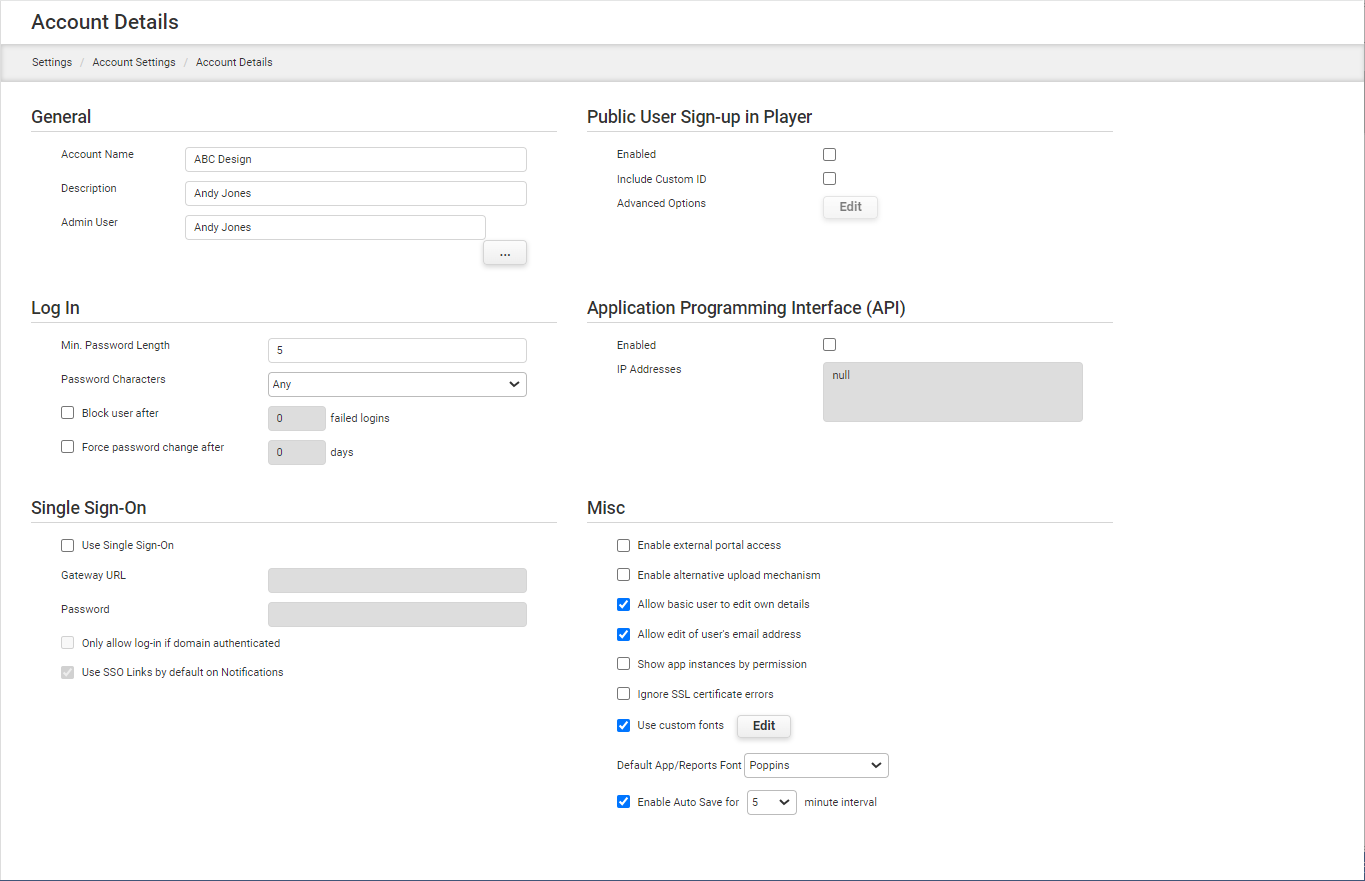 Settings - Account Settings