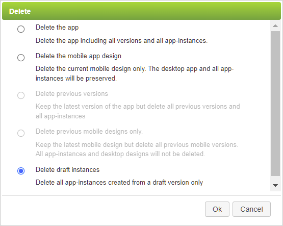 Delete Draft Instances Dialog