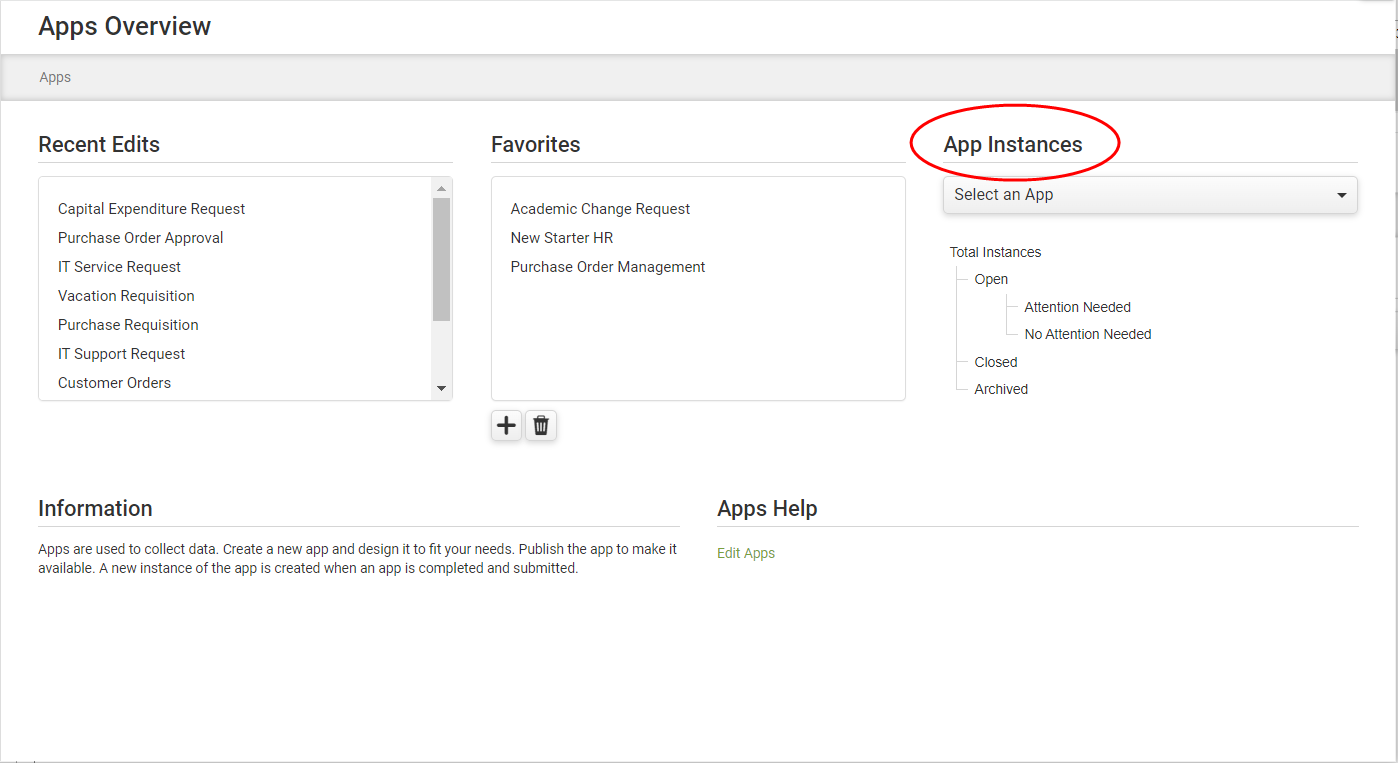 App Instances Summary Area