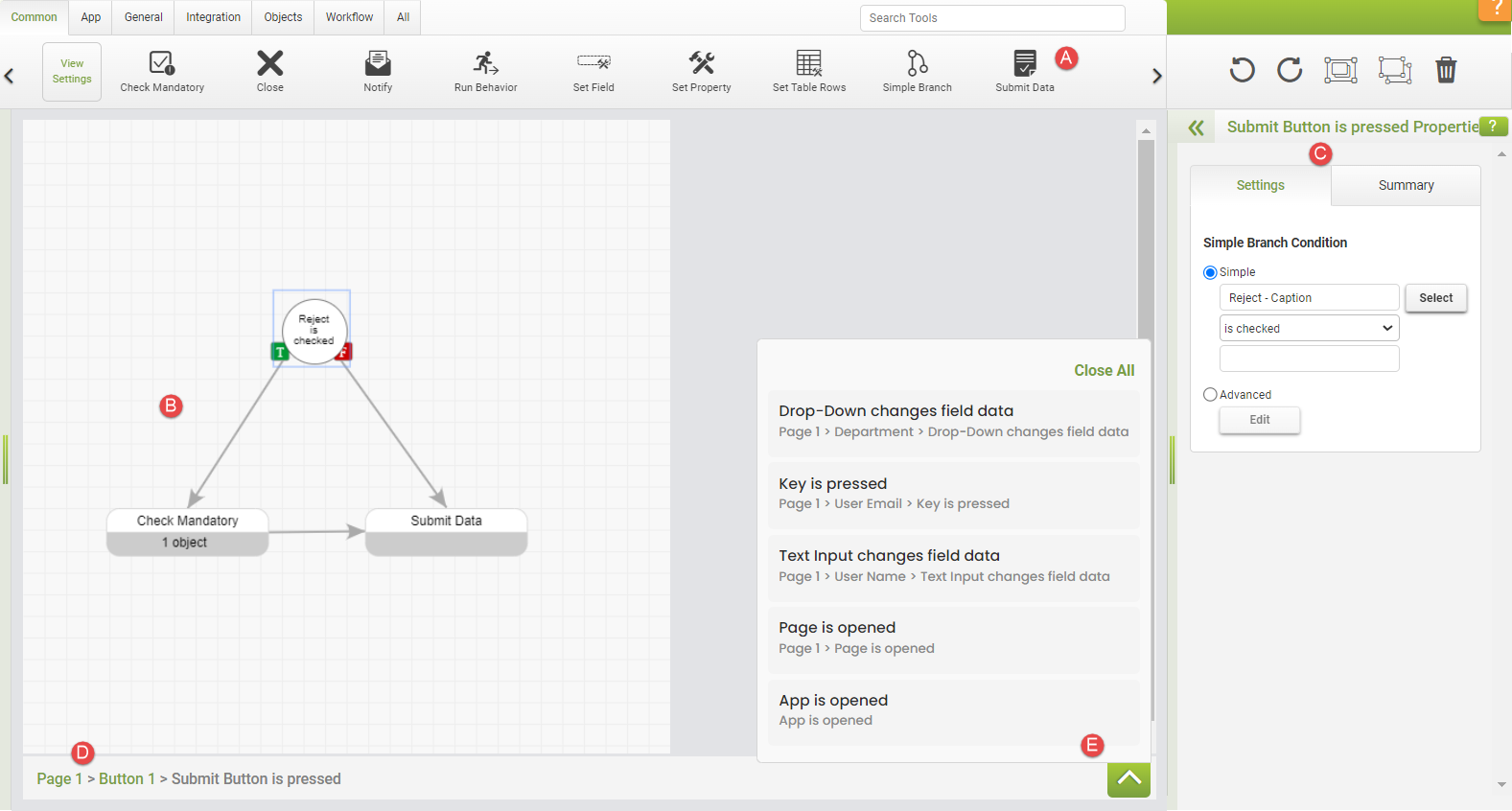 Adding Behaviors - Behaviors Area Section Breakdown