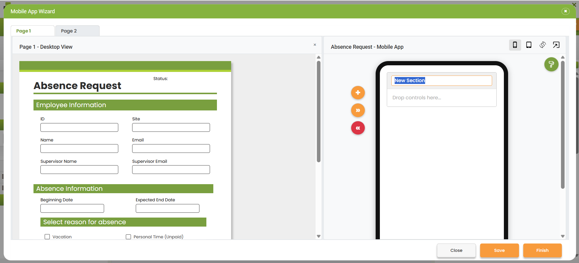 Mobile - Create and name Sections