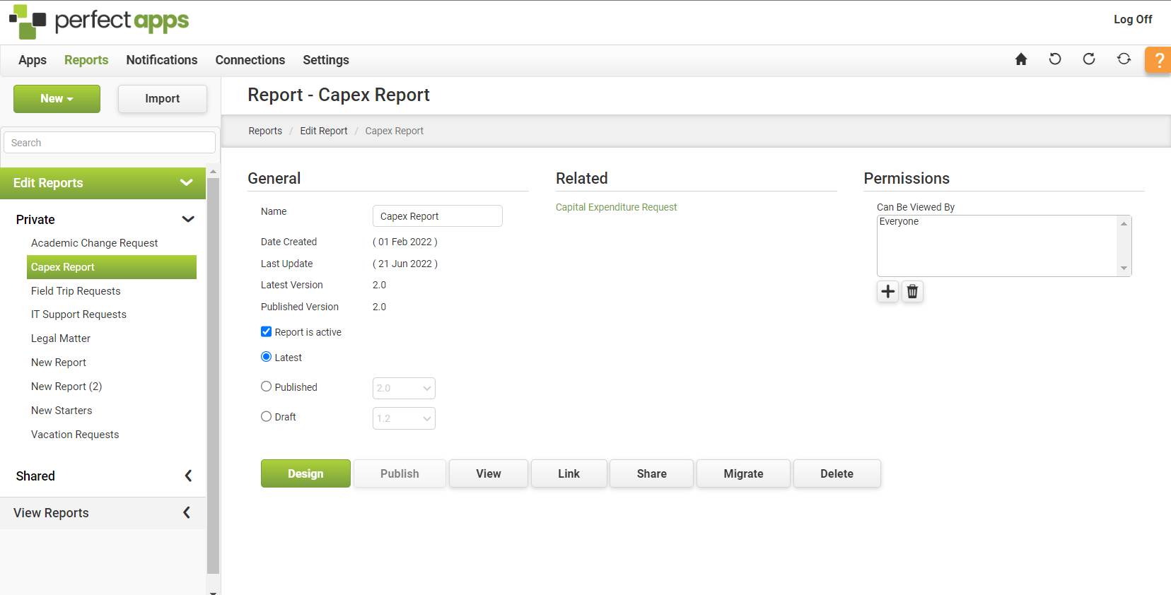 Edit Reports - Edit Reports Overview - Tree Expanded