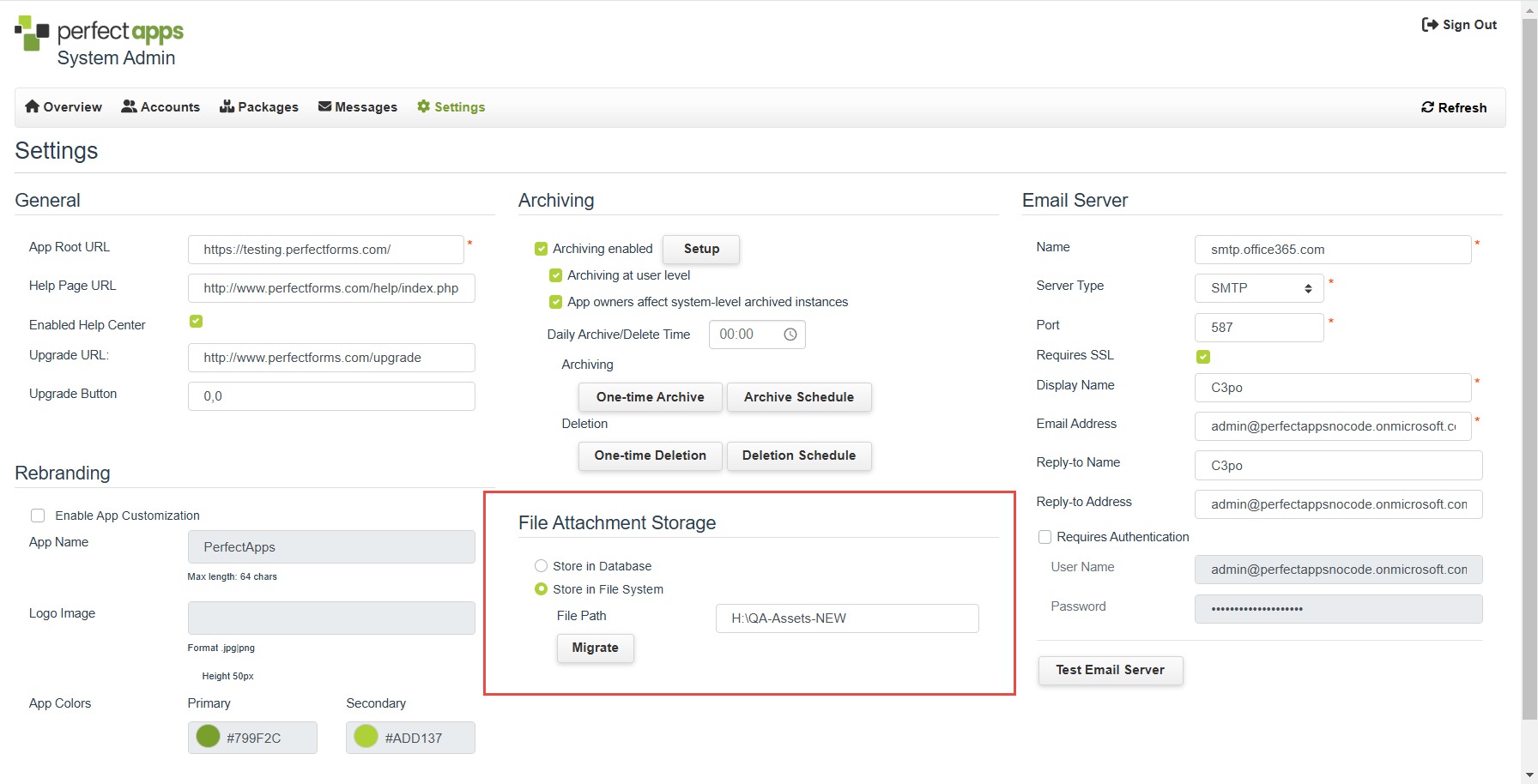 File Attachment Storage - Settings Page