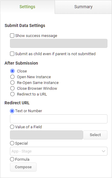 Submit Data Settings