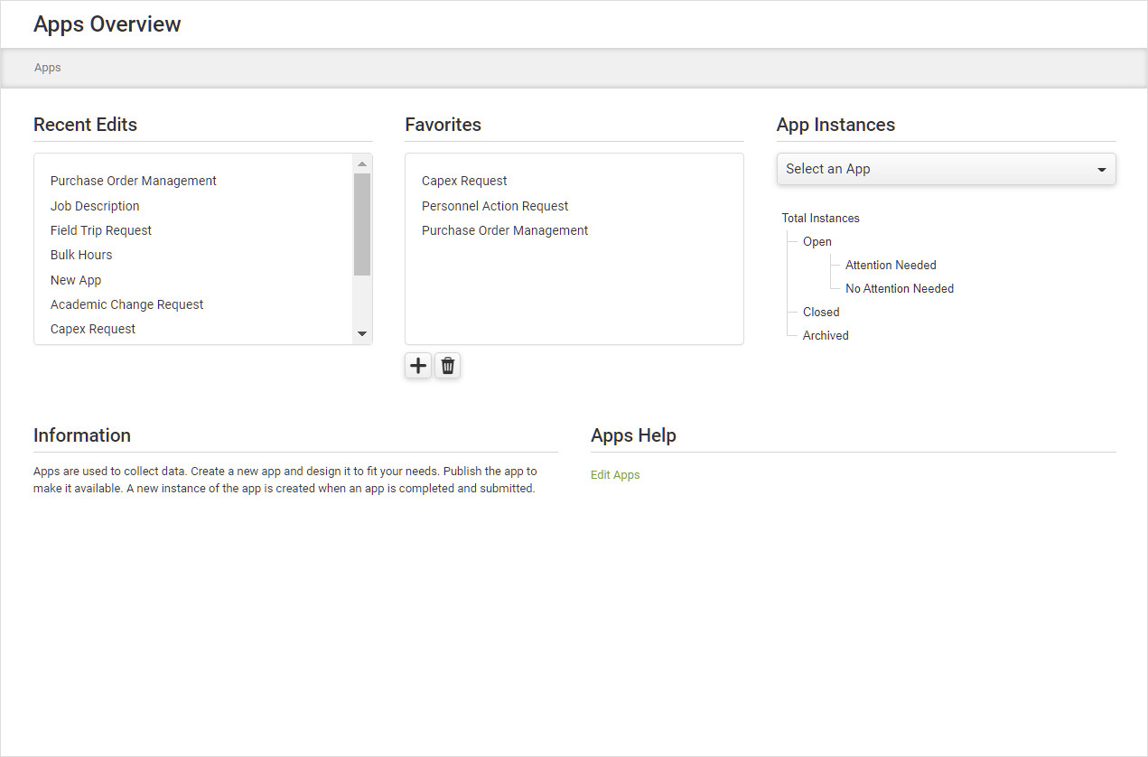 Edit Apps Overview Page