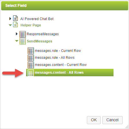 ChatBot messages content send parameter