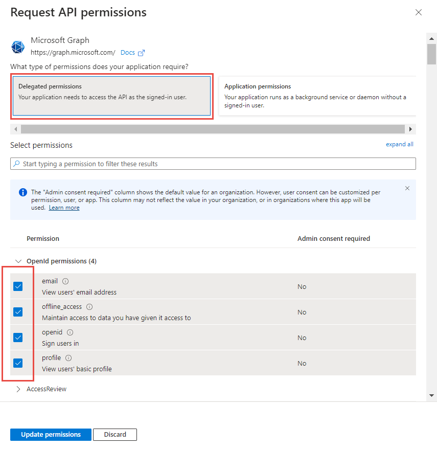 Microsoft - Request API permissions