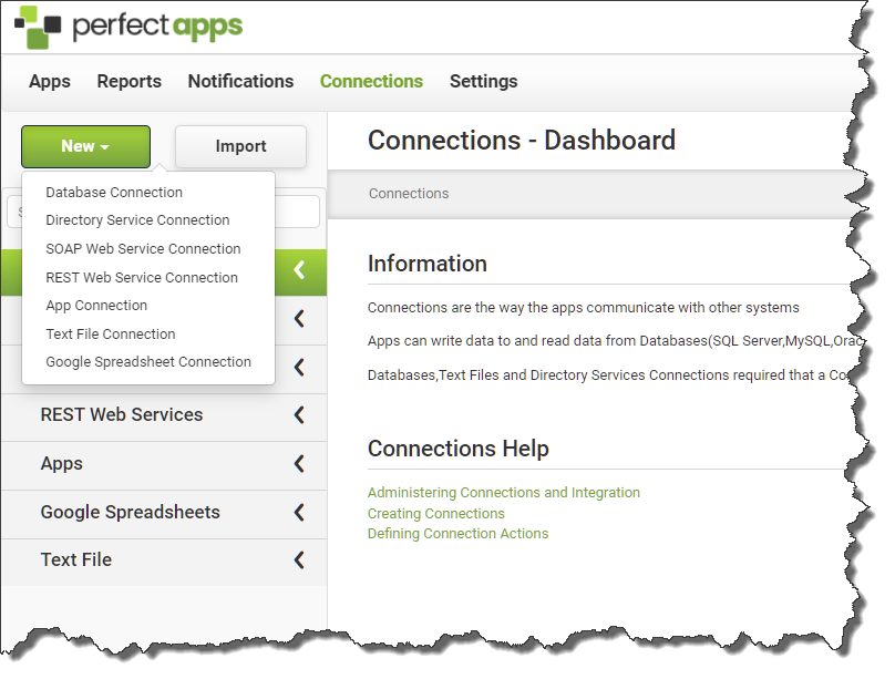 Creating Connections - Connections Dashboard New Option