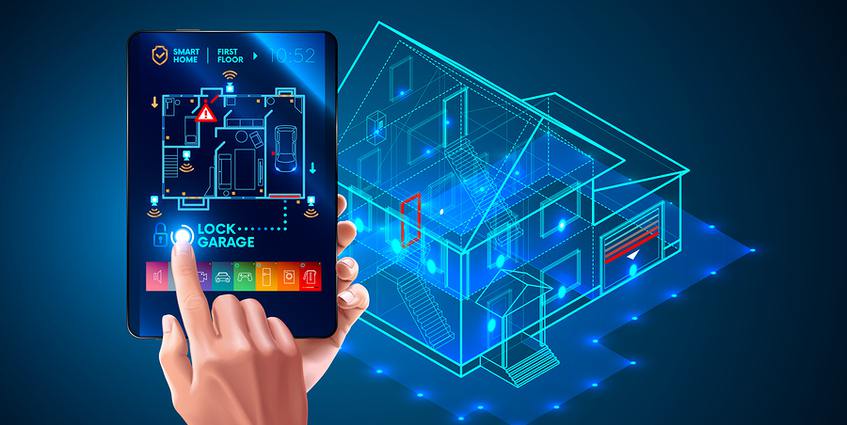 Person designing the interior of a home structure on a tablet.