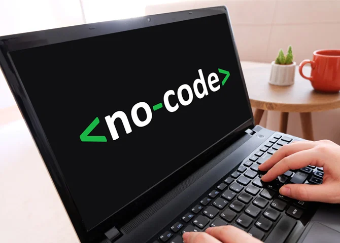 No-code web app builder on laptop..